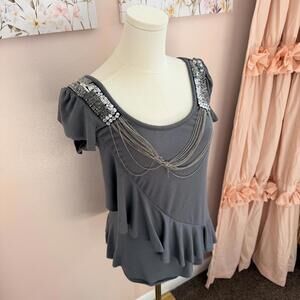 YASB Embellished Gray Asymmetrical Top – Size XS